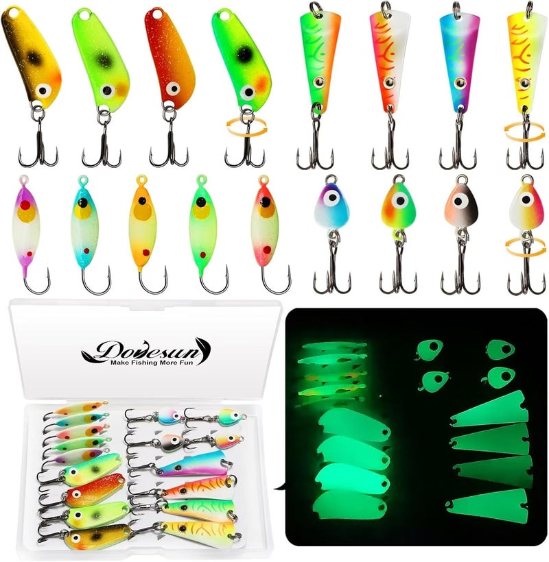 Dovesun Ice Fishing Jigs Ice Fishing Lures Jig Heads Walleye Fishing Lures Crappie Jigs Glow in Dark-Ice Fishing Jigs with Storage Box 38pcs/28pcs/25pcs/17pcs - Image 1